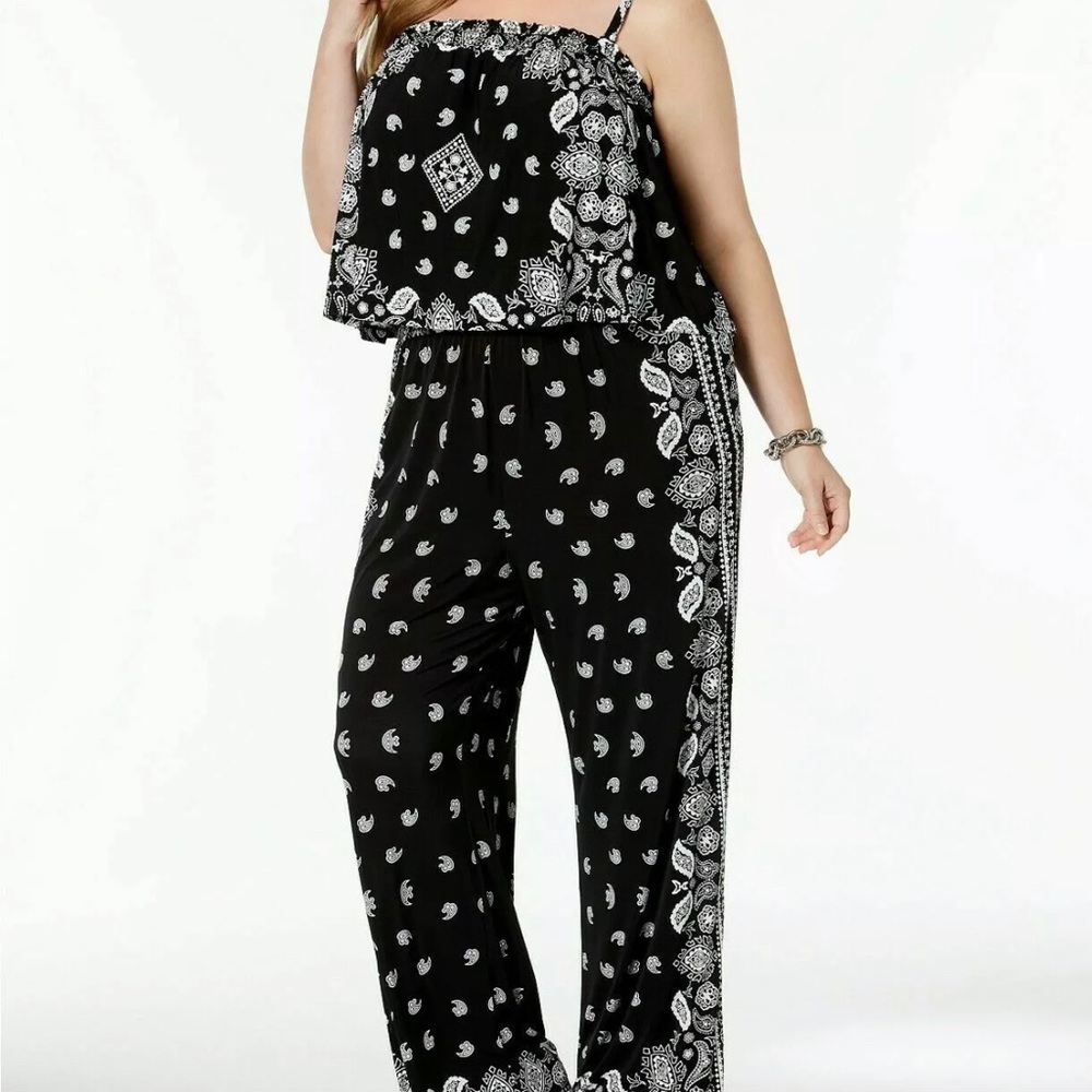 INC Plus Black and White Bandana Print Jumpsuit 1X